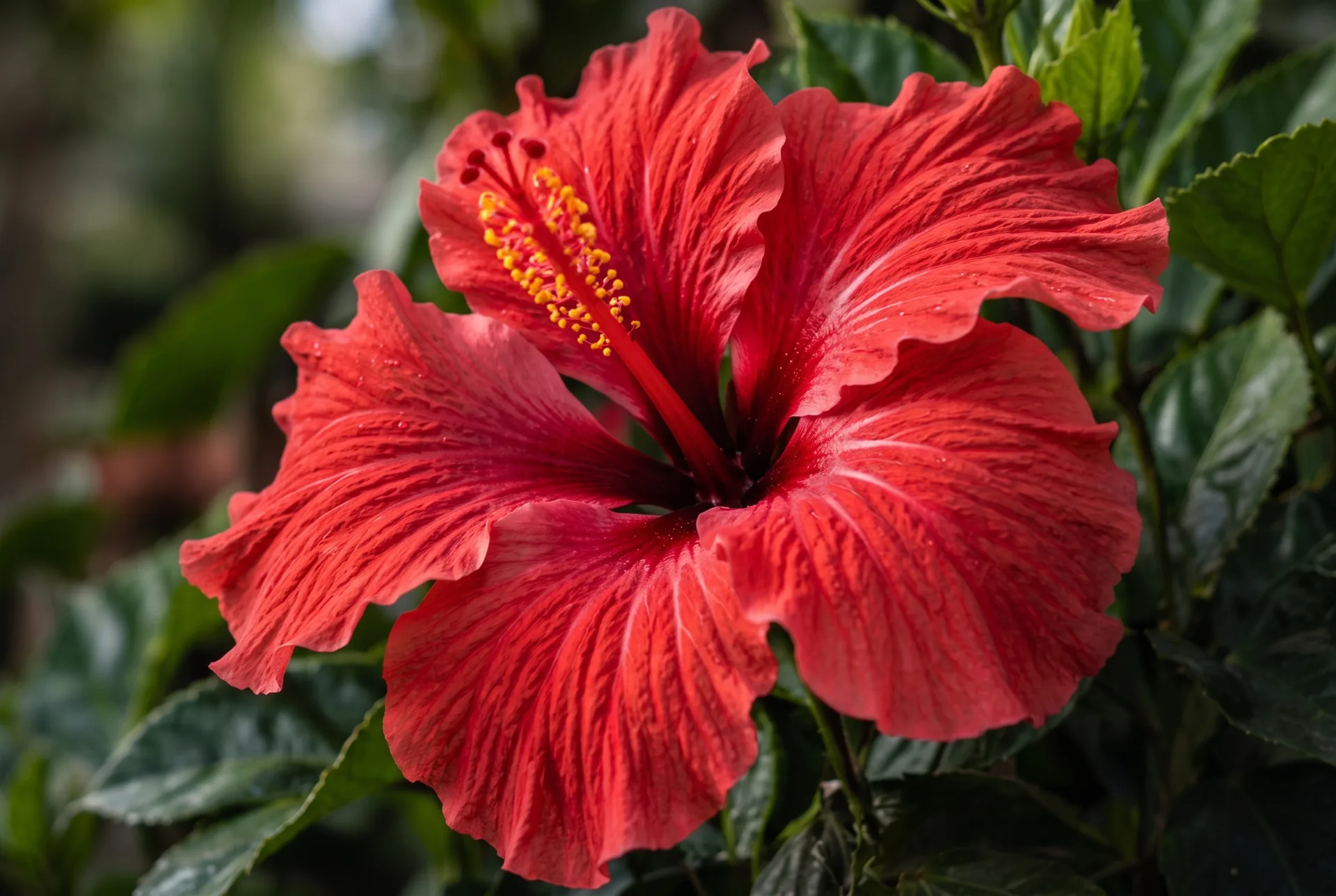 Red hibiscus in bloom